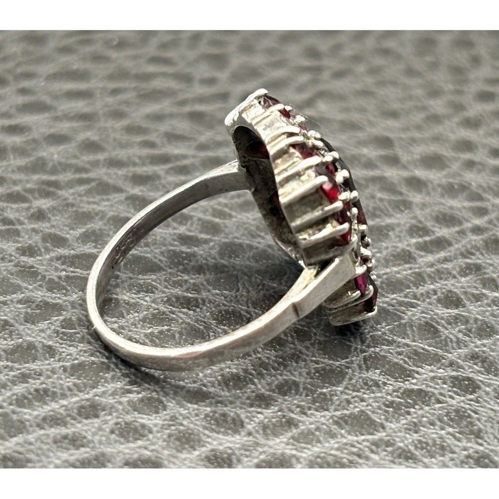 Vintage Art Deco Era Bohemian Garnet Marcasite Sterling Silver Ring Size 5.5 - Picture 10 of 13